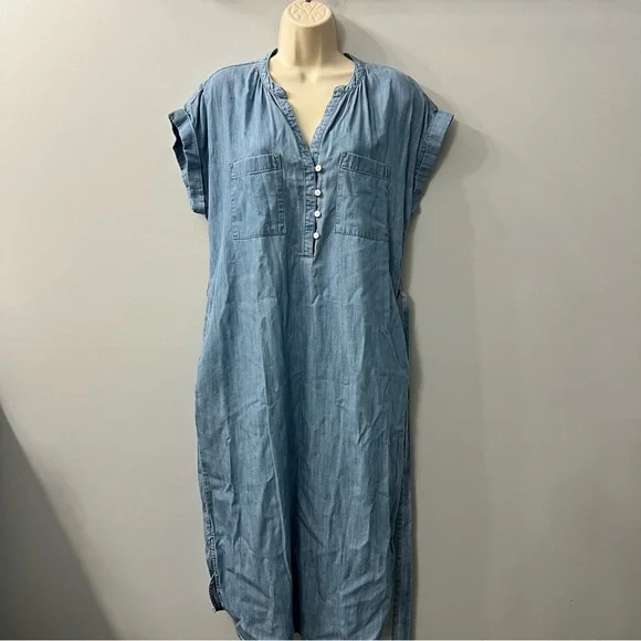 Gap Blue Short Sleeve Chambray Midi Cotton Dress with Belt Size Small - Picture 4 of 10